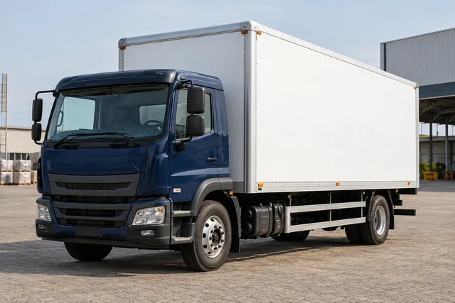 Covered / box truck in a logistics yard